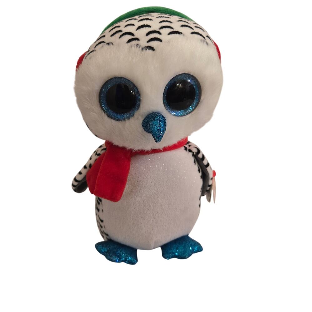 Ty Beanie Boos Owl Plush – Holiday Edition with Red Earmuffs & Scarf – 6"